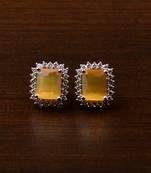 Rose Gold Plated Yellow Stone Embellished American Diamond Stud 216ED447