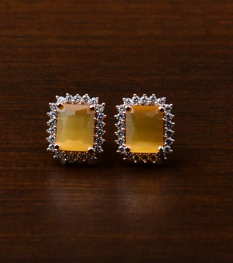 Rose Gold Plated Yellow Stone Embellished American Diamond Stud 216ED447