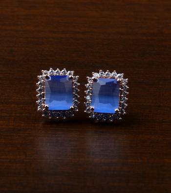 Rose Gold Plated Ice Blue Stone Embellished American Diamond Stud 216ED448 1
