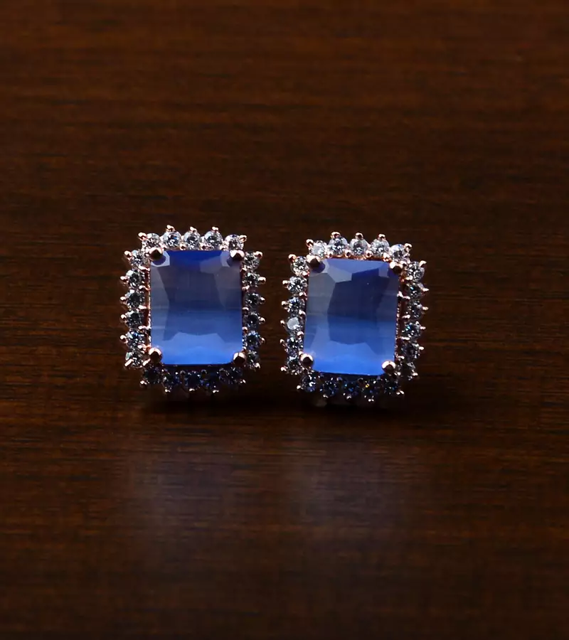 Rose Gold Plated Ice Blue Stone Embellished American Diamond Stud 216ED448