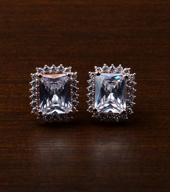 Rose Gold Plated White Stone Embellished American Diamond Stud 216ED449 1