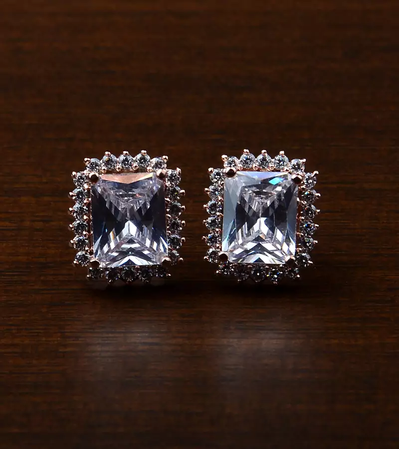 Rose Gold Plated White Stone Embellished American Diamond Stud 216ED449