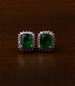 Rose Gold Plated Green Stone Embellished American Diamond Stud 216ED453