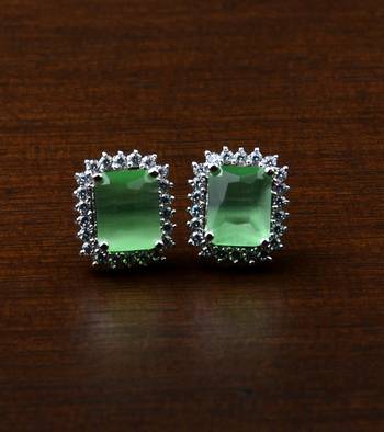 Rhodium Plated Parrot Stone Embellished American Diamond Stud 216ED455 1