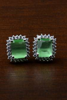 Rhodium Plated Parrot Stone Embellished American Diamond Stud 216ED455