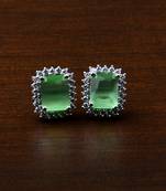 Rhodium Plated Parrot Stone Embellished American Diamond Stud 216ED455