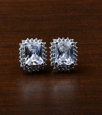 Rhodium Plated White Stone Embellished American Diamond Stud 216ED456 1