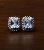 Rhodium Plated White Stone Embellished American Diamond Stud 216ED456