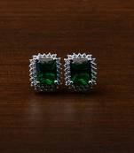 Rhodium Plated Green Stone Embellished American Diamond Stud 216ED460