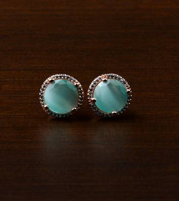 Rose Gold Plated Mint Stone Embellished American Diamond Stud 216ED462 1