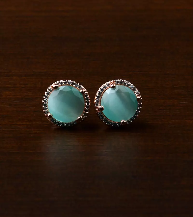 Rose Gold Plated Mint Stone Embellished American Diamond Stud 216ED462