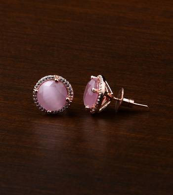 Rose Gold Plated Baby Pink Stone Embellished American Diamond Stud 216ED464 1