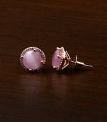 Rose Gold Plated Baby Pink Stone Embellished American Diamond Stud 216ED464