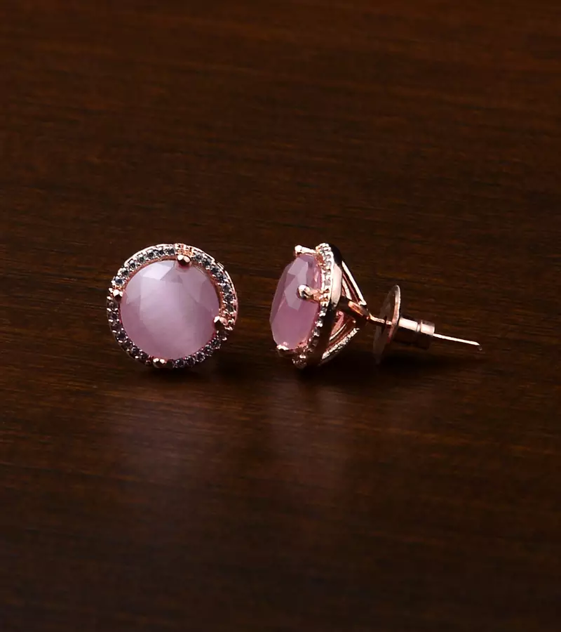 Rose Gold Plated Baby Pink Stone Embellished American Diamond Stud 216ED464