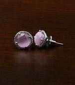 Rhodium Plated Baby Pink Stone Embellished American Diamond Stud 216ED466