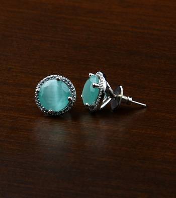 Rhodium Plated Mint Stone Embellished American Diamond Stud 216ED467 1
