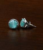 Rhodium Plated Mint Stone Embellished American Diamond Stud 216ED467