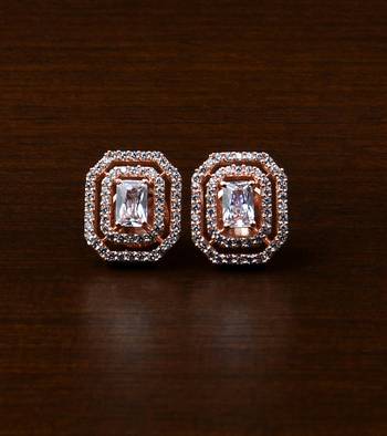 Rose Gold Plated White Stone Embellished American Diamond Stud 216ED468 1