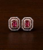 Rose Gold Plated Magenta Stone Embellished American Diamond Stud 216ED469