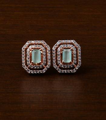 Rose Gold Plated Mint Stone Embellished American Diamond Stud 216ED472 1