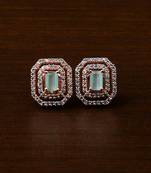 Rose Gold Plated Mint Stone Embellished American Diamond Stud 216ED472