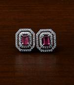 Rhodium Plated Magenta Stone Embellished American Diamond Stud 216ED473