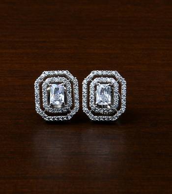 Rhodium Plated White Stone Embellished American Diamond Stud 216ED475 1
