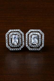 Rhodium Plated White Stone Embellished American Diamond Stud 216ED475