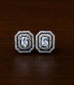 Rhodium Plated White Stone Embellished American Diamond Stud 216ED475