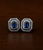 Rhodium Plated Blue Stone Embellished American Diamond Stud 216ED476