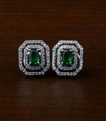 Rhodium Plated Green Stone Embellished American Diamond Stud 216ED477