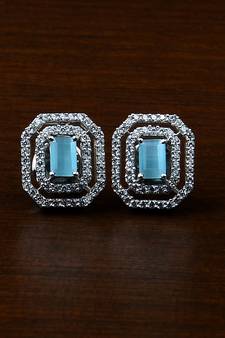 Rhodium Plated Ice Blue Stone Embellished American Diamond Stud 216ED478