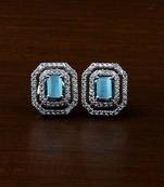 Rhodium Plated Ice Blue Stone Embellished American Diamond Stud 216ED478