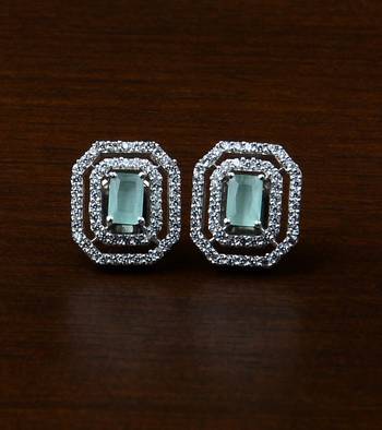 Rhodium Plated Mint Stone Embellished American Diamond Stud 216ED479 1