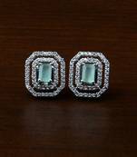 Rhodium Plated Mint Stone Embellished American Diamond Stud 216ED479