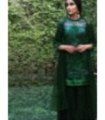 Green sharara set with all over sequence detailing in kurta with georgette sharara with ruffle net duppata.