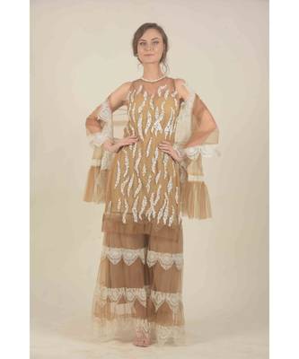 Brown net kurta and sharara set 1