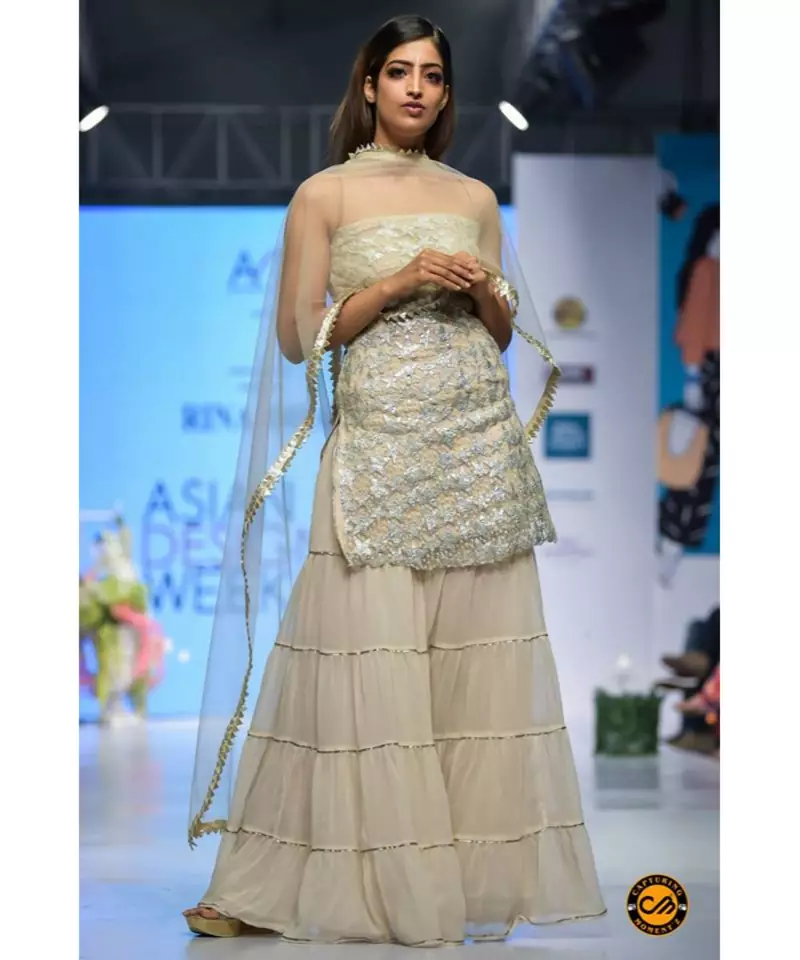 Sharara set poly chiffon cream sharara with gotta work  top