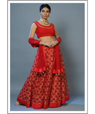 Red Gota All Over Embroidery Lehenga 1