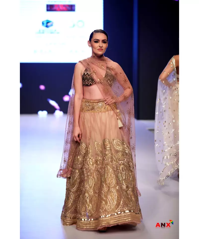 GOLD EMBROIDERY  LEHENGA WITH HALTER BLOUSE