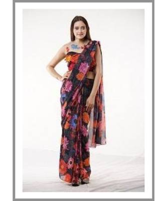 Floral printed poly multicoloured saree 1