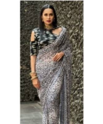 Animal print draped saree without blouse.  1
