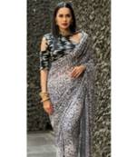 Animal print draped saree without blouse. 