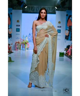 Beige viscose georgette saree 1