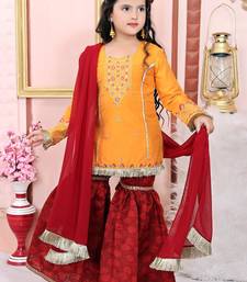 Yellow embroidered cotton silk kids salwar suits