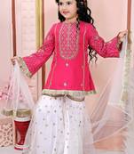 Pink embroidered cotton silk kids salwar suits