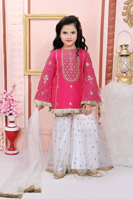 Pink embroidered cotton silk kids salwar suits 2