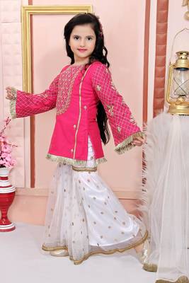 Pink embroidered cotton silk kids salwar suits 3