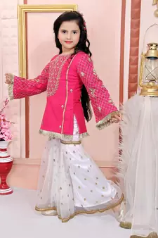 Pink embroidered cotton silk kids salwar suits