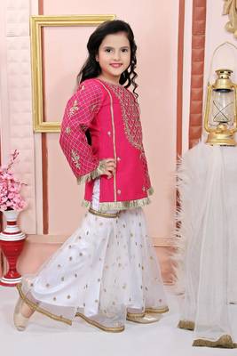 Pink embroidered cotton silk kids salwar suits 4